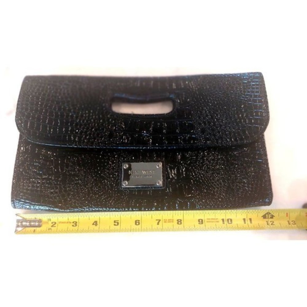 Nine West Black Patent Leather Envelope Style Clutch Black New 12" x 7" - Picture 8 of 9
